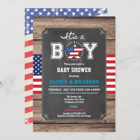 Unabhängigkeitstag Babydusche Einladung (Vorne/Hinten)