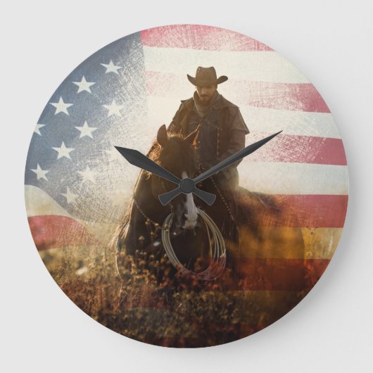 Unabhängigkeitstag Cowboy-Bild. Große Wanduhr (Vorderseite)