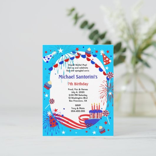 Unabhängigkeitstag Einladung eines Kindes zur Gebu (Stehend Vorderseite)