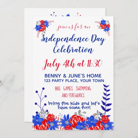 Unabhängigkeitstag Feier Wasserfarben Einladung (Vorne/Hinten)
