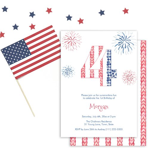 Unabhängigkeitstag Feuerwerk 4. Geburtstag Party Einladung