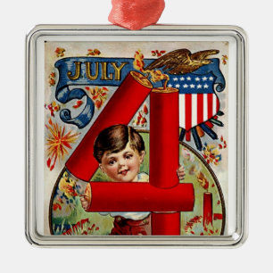 Unabhängigkeitstag-Feuerwerk-Jungen-Verzierung Silbernes Ornament