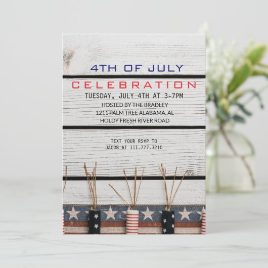 Unabhängigkeitstag für rustikalen Amerikanische Un Einladung (Stehend Vorderseite)