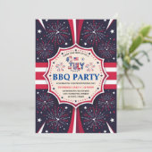 Unabhängigkeitstag GRILLEN 4. Juli Feuerwerk Party Einladung (Stehend Vorderseite)