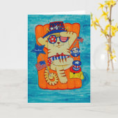 Unabhängigkeitstag-Katze im Hut mit Maus und Karte (Gelbe Blume)