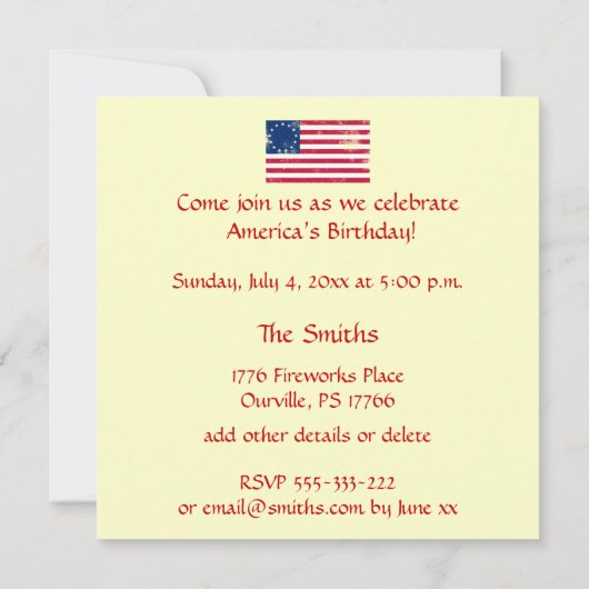 Unabhängigkeitstag-Party Einladung (Rückseite)