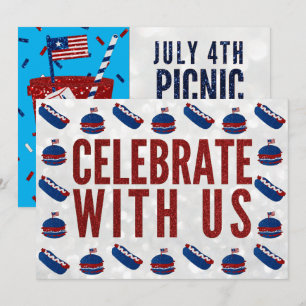 Unabhängigkeitstag Picknick 4. Juli Glitter Einladung