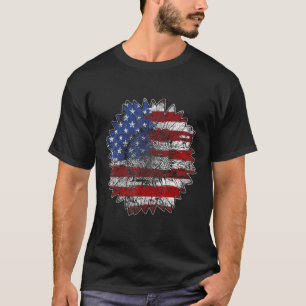 Unabhängigkeitstag Sonnenblume Amerikanische Flagg T-Shirt
