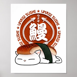 Unagi Eel Sushi Cat Poster