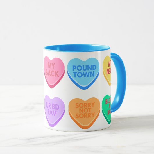 Unangemessene Gespräche mit Candy Hearts Tasse (VorderseiteRechts)