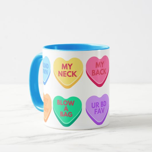 Unangemessene Gespräche mit Candy Hearts Tasse (Vorderseite Links)