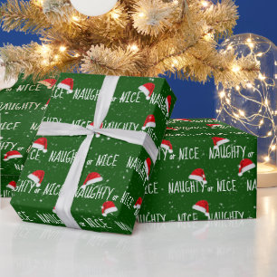 UNARTIG oder BRAV Text mit Weihnachtsmann-Hüten Geschenkpapier