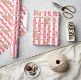 Unartige Cupid-Engel rosa Streifen Geschenkpapier