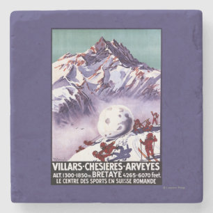 Unartige Gnome beim Bau eines riesigen Schneeballs Steinuntersetzer