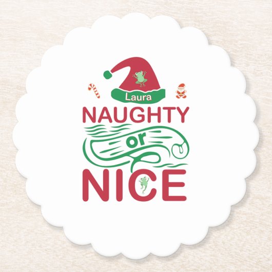 Unartige oder Brave Weihnachtsfrösche mit Santa-De Untersetzer (Vorderseite)