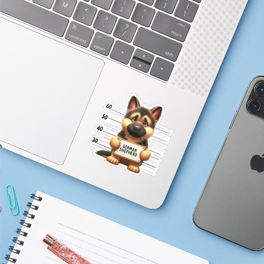 Unartiger Deutscher Schäferhund Aufkleber (Laptop mit iPhone)