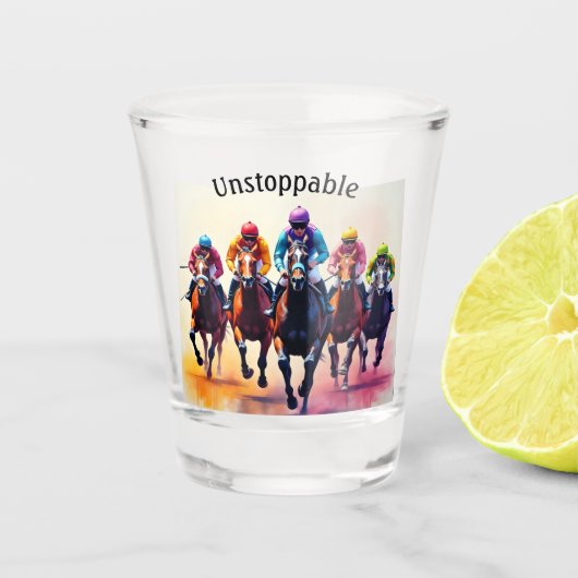 Unaufhaltsame gefallene Pferde Schnapsglas (Vorderseite)