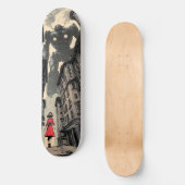 "Unbedachtes" Comic-Buchgirl gegenüber Riesenrobot Skateboard (Vorderseite)