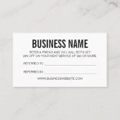 Unbedeutende Empfehlungs-Schwarzweiss-Visitenkarte Visitenkarte (Rückseite)