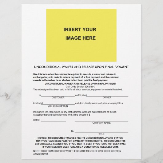 Unbedingter Verzicht und Freigabe nach dem endgült (Vorderseite)