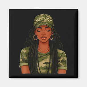 Unbeeindruckte Schwarze Frau Locs Camo Mädchen Fra Magnet