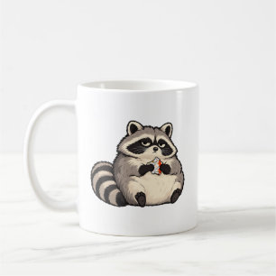 Unbeeindruckter Waschbär beim Snacken Kaffeetasse