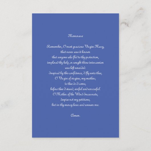 Unbeflecktes Conception Blue mit Memorare Begleitkarte (Rückseite)