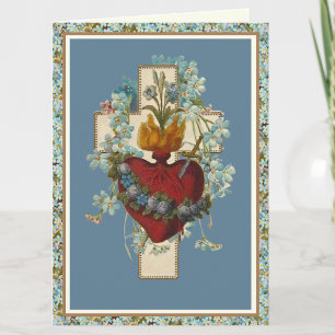 Unbeflecktes Herz Jungfrau Maria Florales Kreuz Karte