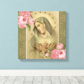 "Unbeflecktes Herz Mary Pink Roses Lilies Stars Leinwanddruck (Insitu (Holzboden))