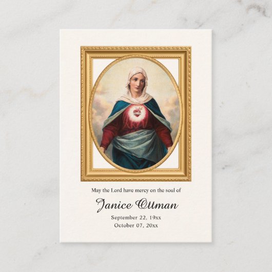 Unbeflecktes Herz von Mary Foto Beerdigungskarte Platzkarte (Vorderseite)