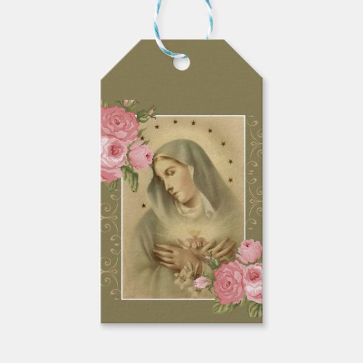 Unbeflecktes Herz von Mary Pink Roses Floral Geschenkanhänger (Vorderseite)