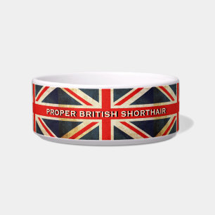 Unbehagen in der Union Jack British Shorthair Cat Napf