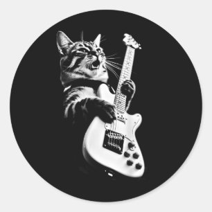 Unbekannter Designer Rock Cat Playing Guitar - Fun Runder Aufkleber