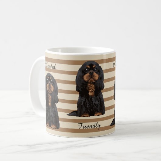 Unbekümmerte Königcharles Spaniel-illustrierte Kaffeetasse (Vorderseite Links)