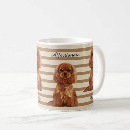 Unbekümmerte Königcharles Spaniel-illustrierte Kaffeetasse (VorderseiteRechts)