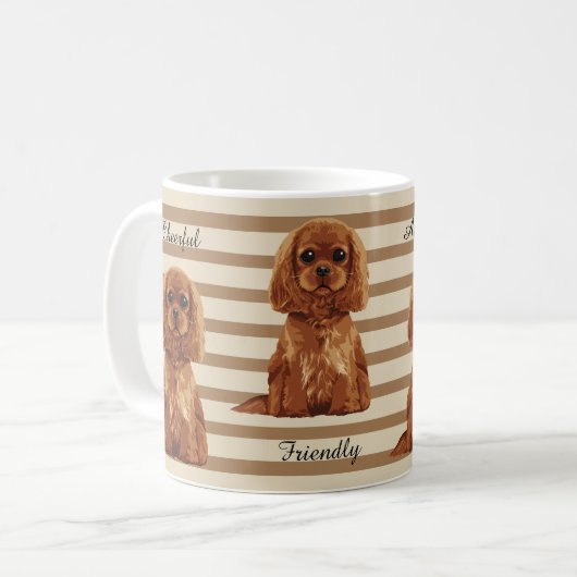 Unbekümmerte Königcharles Spaniel-illustrierte Kaffeetasse (Vorderseite Links)