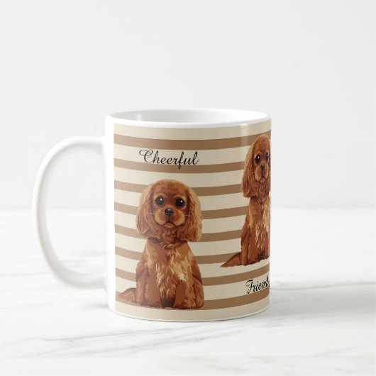 Unbekümmerte Königcharles Spaniel-illustrierte Kaffeetasse (Links)