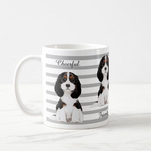 Unbekümmerte Königcharles Spaniel-illustrierte Kaffeetasse (Links)