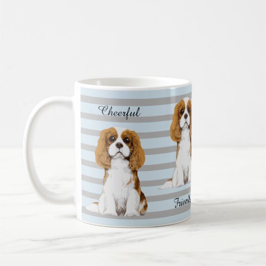 Unbekümmerte Königcharles Spaniel-illustrierte Kaffeetasse (Links)