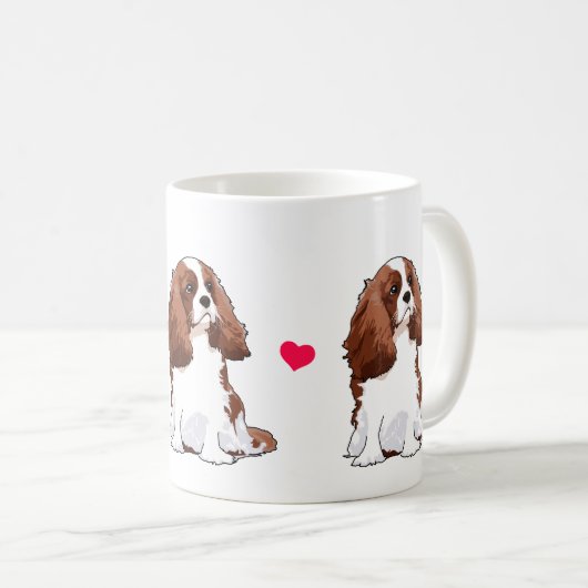 Unbekümmerte Königcharles Spaniel-illustrierte Kaffeetasse (VorderseiteRechts)