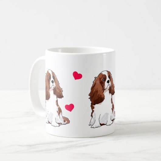 Unbekümmerte Königcharles Spaniel-illustrierte Kaffeetasse (Vorderseite Links)