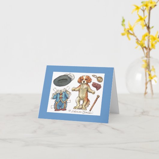 Unbekümmerte Spanielpapierpuppen-Anmerkungskarte Karte (Gelbe Blume)