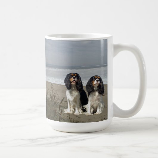 Unbekümmerte Tasse König-Charles Spaniels On Beach (Rechts)