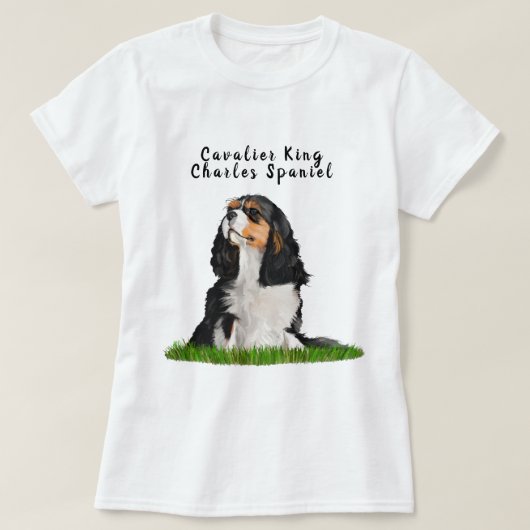Unbekümmerter Königcharles Spaniel-illustrierter T T-Shirt (Design vorne)