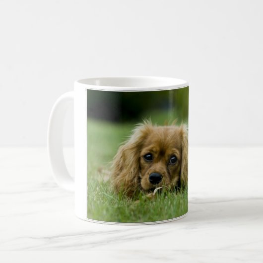 Unbekümmerter Königcharles Spaniel-Rubin Kaffeetasse (Vorderseite Links)