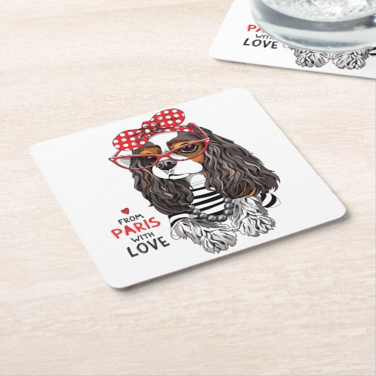 Unbekümmerter Königcharles Spaniel von Paris mit Rechteckiger Pappuntersetzer (angewinkelt)