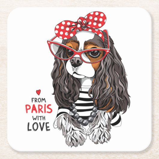 Unbekümmerter Königcharles Spaniel von Paris mit Rechteckiger Pappuntersetzer (Vorderseite)