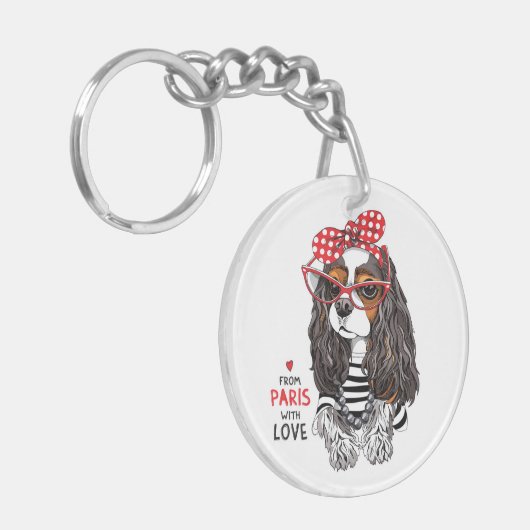 Unbekümmerter Königcharles Spaniel von Paris mit Schlüsselanhänger (Vorderseite links)