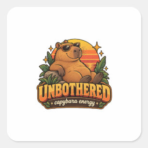 Unbekümmertes Capybara-Energie Retro-Sticker Quadratischer Aufkleber