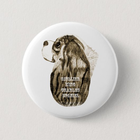 Unbekümmertes Königcharles Spaniel-Antiken-Profil Button (Vorderseite)